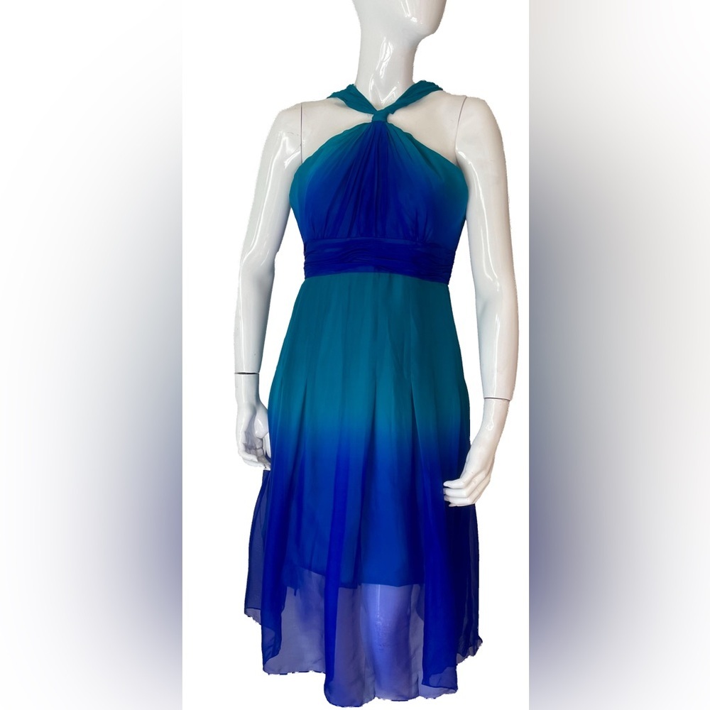 Jones New York Blue Teal Ombré
Halter Flowy 100% silk Dress